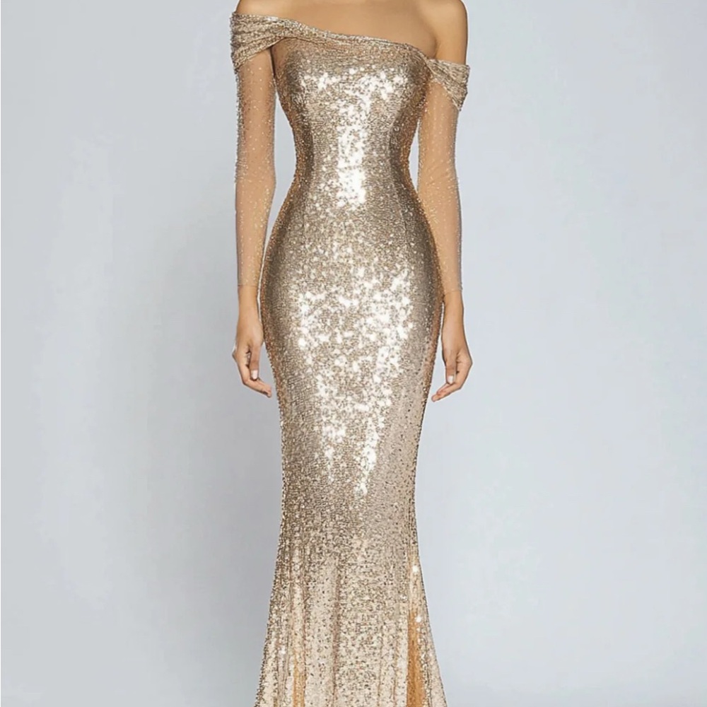 Sparkly Gold Mermaid Off The Shoulder Long Prom/Formal Dress